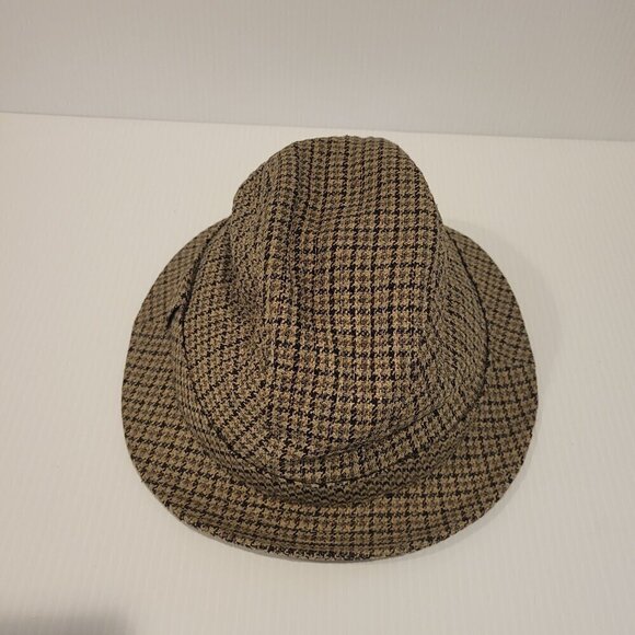 Vintage Scala Houndstooth Tweed Fedora Hat Wool Size Medium Beige Dark Brown - Picture 5 of 11